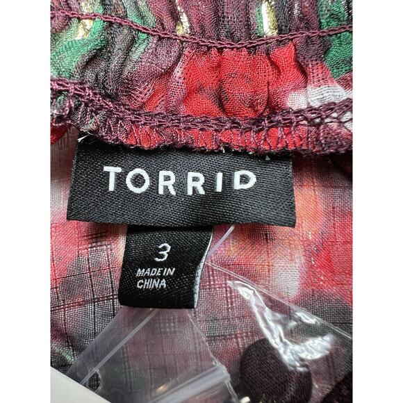 Torrid NWT $84 Burgundy Floral Chiffon Mock Neck midi Party Dress Size 3X - Picture 5 of 10